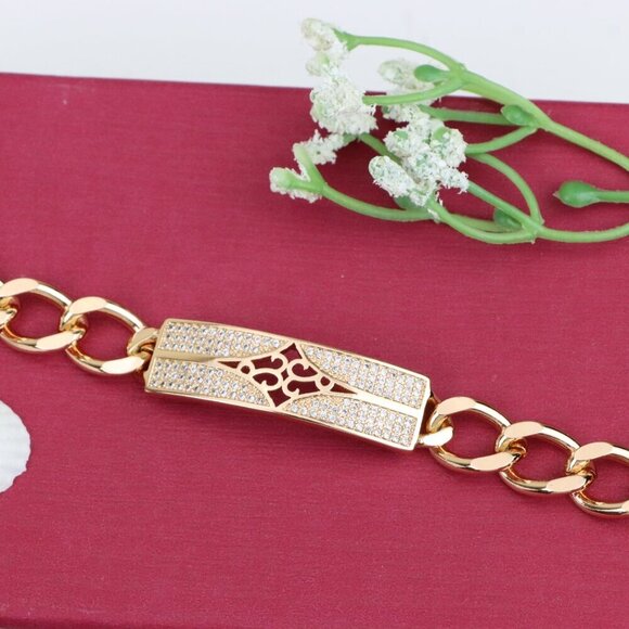 "Rose Gold Bracelet with Diamond Cutout Plate, XPBL0951 - Picture 11 of 12